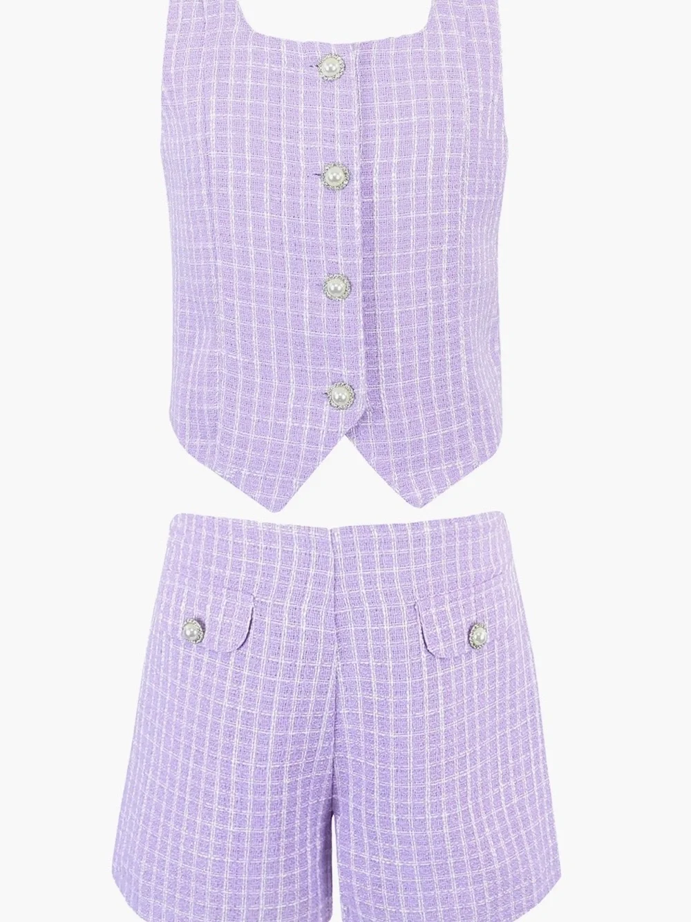 Zunie Lilac girls Boucle vest and shorts set